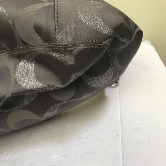 COACH Hobo Shoulder Crossbody Bag CC Silver Metallic Signature Leather Canvas - Picture 11 of 16